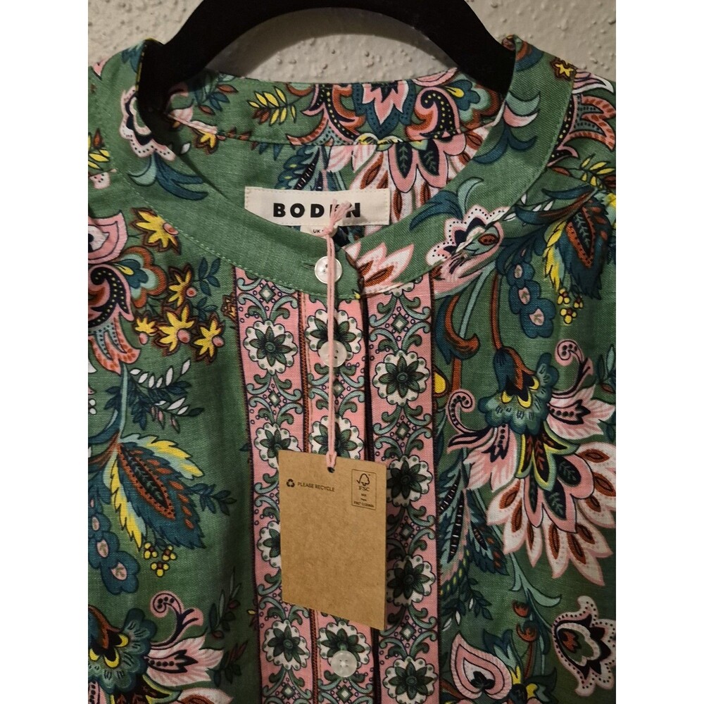 NWT Boden Alicia Floral Pure Linen Top Size 8 Puff Sleeve Coastal Preppy - Picture 2 of 9